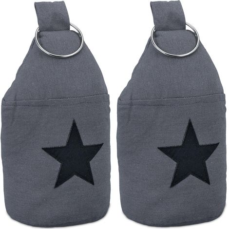 Butoir porte en lot de 2, avec poignée, non fixe, décoré d'une étoile, HD : 22,5 x 11 cm, gris foncé et noir (1/5)