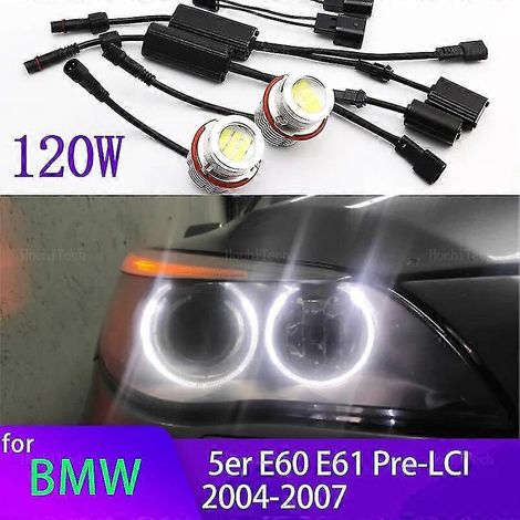 Fehlerfreie LED-Angel-Eyes-Positionsleuchte (Canbus) für BMW 5er E60 E61 (vor Facelift) 520i, 523i, 525i, 528i, 530i, 535i, 540i, 545i, 550 (04-07) – 1 Stück, Weiß