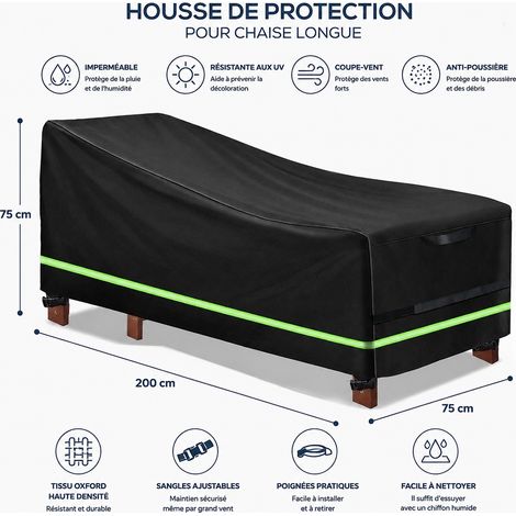 Housse de chaise longue jardin imperméable Oxford noir 200x75x70/40 cm 27 × 25 × 4 cm 700 g – Livraison gratuite (1/5)