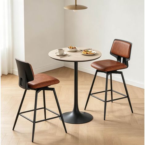 Tabouret de bar pivotant avec dossier, revêtement marron, lot de 2 (1/5)