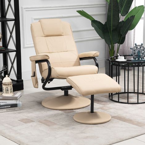 Massagesessel 77x84x95 cm Cremeweiß aus Metall und Kunstleder mit Massagefunktion, Hocker, 360°-Drehung (1/5)