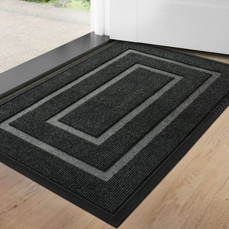 Gris foncé, 60 x 120 cm 24 x 47 pouces Tapis d'entrée encadré Teslin, paillasson d'entrée de maison, antidérapant, résistant à l'usure, sans lavage. (1/5)