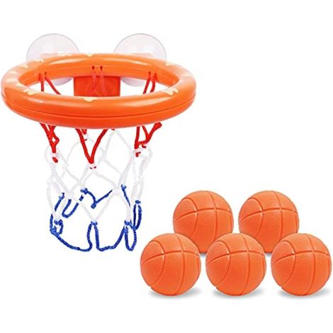 Jouets de bain bébé, panier de basket pour bain, set de basket et balles de bain (5 balles incluses), panier à ventouse forte, jouet de bain pour tout-petits.