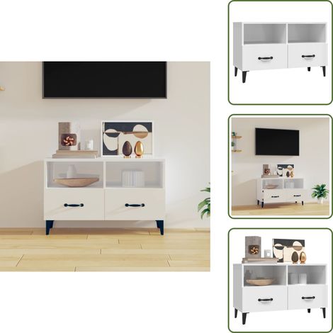 Meuble TV Blanc brillant 80x36x50 cm Bois d'ingénierie - Meubles Tv - Meuble Tv - Support Tv - Unit Tv - Meuble Salle Séjour (1/5)