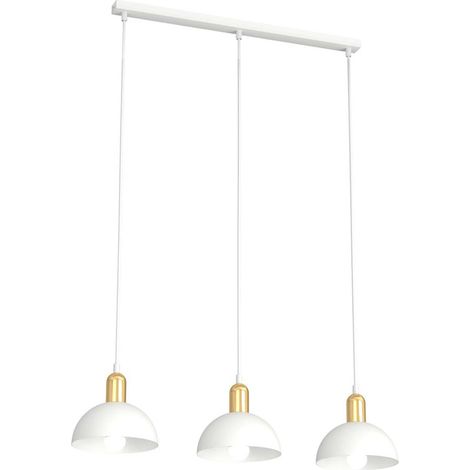 Lampadario 3 Luci Moto In Acciaio Bianco E Oro Diffusori A Cupola