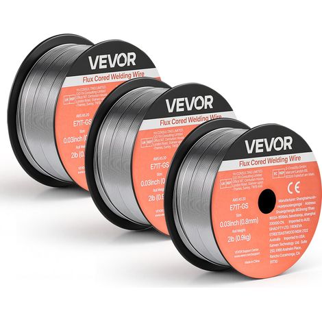 VEVOR Alambre de Soldadura MIG con Núcleo Fundente, E71T-GS, 0,8 mm, 0,9 kg, de Acero Dulce sin Gas, con Bajas Salpicaduras para Soldadura por Arco en Cualquier Posición, para Exteriores, 3 Rollos