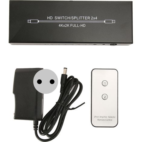 Répartiteur HDMI 2 vers 4 avec télécommande, 2 entrées, 4 sorties, 4K x 2K à 60 Hz, norme européenne (1/5)