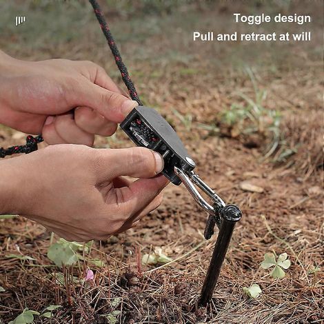 Ensemble de 4 supports de corde de tente réglables et verrouillables, poulie pour tentes de camping, plantes d'extérieur, cliquet, lanière de levage pour auvent (1/5)