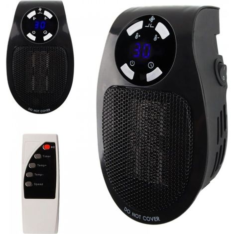 Chauffage Enfichable 500W, Mini Chauffe-Air Électrique Socket, Chauffage D'espace Mural avec Télécommande, Radiateur Électrique Soufflant 500W avec 2 Vitesses D'air, Thermostat, Timer(noir) (1/5)