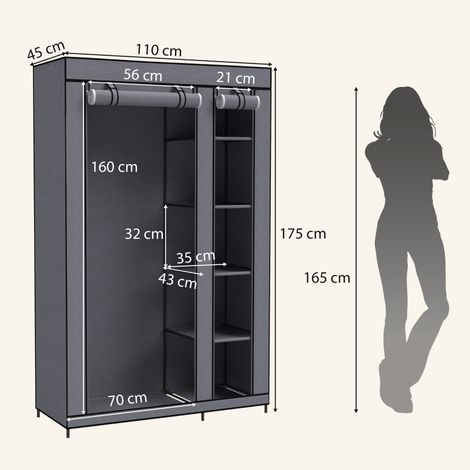 Armoire mobile en tissu, tringle et 5 étagères, rangement pratique pour chambre dressing buanderie, 5 étagères, coloris gris (1/5)