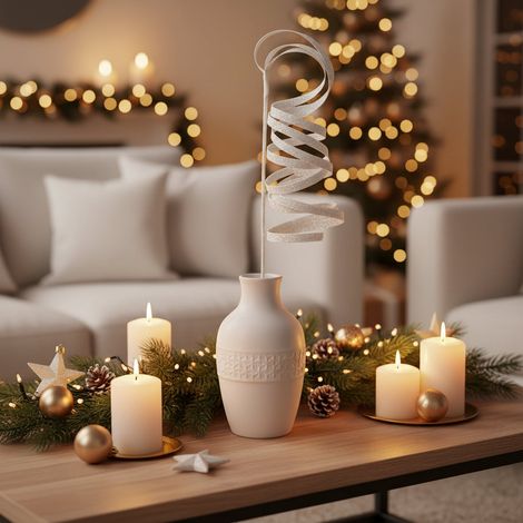 Ramo filante colore bianco con glitter per decorazioni natalizie -Bianco (1/4)