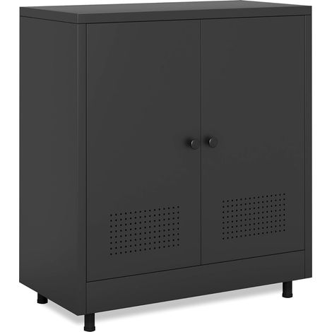 Armoire de Rangement en Métal avec Étagère Réglable et 2 Portes, Petite Meuble de Rangement Métallique, Buffet Caisson pour Salon, Maison, Bureau (Noir) (1/5)