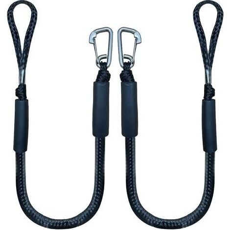 Bungee Dock Line avec crochet corde d'amarrage noire pour bateau 4 pieds paquet de 2 et noir (1/2)