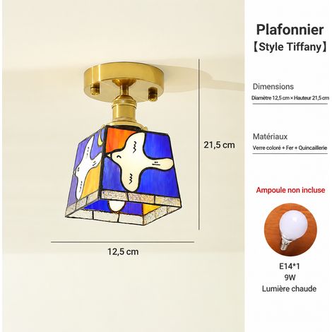 Plafonnier colombe rétro en cuivre et verre, plafonnier modèle bleu, lumière chaude, 25 × 25 × 30 cm, 2 kg – Livraison gratuite