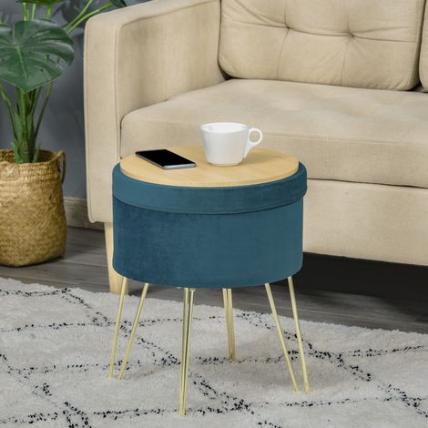 Pouf rangement 2 en 1 Tabouret Table basse en bois velous - Couleur: Vert