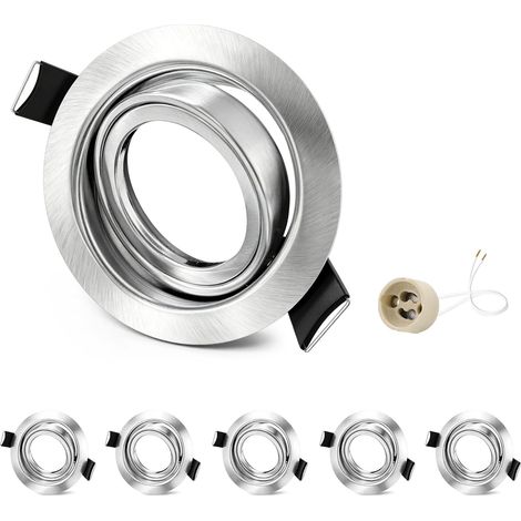 6x Cadre Spot Encastrable GU10 Nickel, Orientable 45°, Cadre en Fer, Découpe 68-75mm, Ø87mm Plat, Douille GU10 Céramique 230V, IP20, sans Ampoule (1/5)