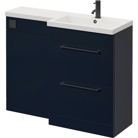 Napoli 390 Deep Blue 1100mm 2 Drawer Vanity Unit Toilet Suite with Square Right Hand Lucia Basin - 1100mm - Matt Black 320mm HandleWithout Kingston Toilet Pan