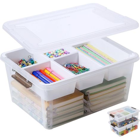 Boite De Rangement En Plastique - 17 Qt - Avec Bac Amovible - Transparent - Pour Perles Outils Couture Pate A Modeler - 1 Unite (1/5)