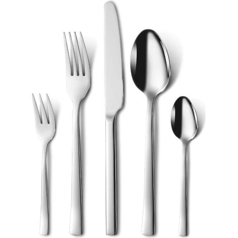 Besteckset 6 Personen Edelstahl Gabel 30 Teilig Silber 30 teilig (1/5)