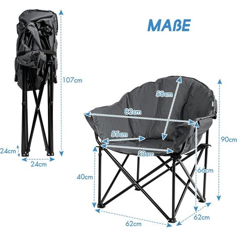 Chaise de camping pliante surdimensionnée avec porte-gobelet, grise (1/5)