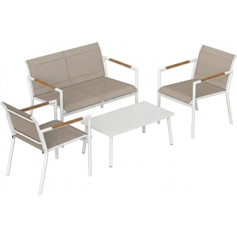Outsunny 4 Seater Garden Furniture Set, Metal Garden Sofa Set, Khaki