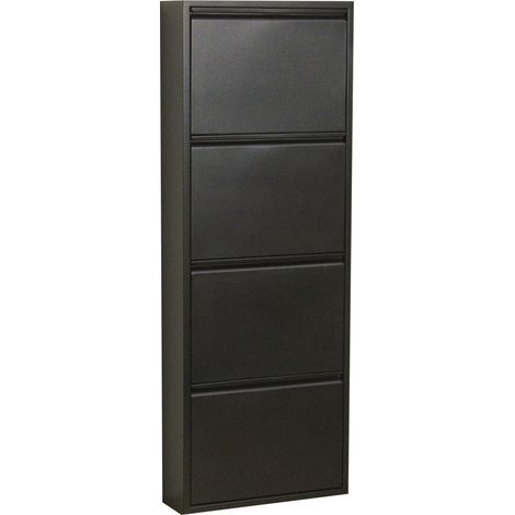 Pisa Schuhschrank mit 4 Klappen/ Türen in Metall schwarz.Fertig montiert.