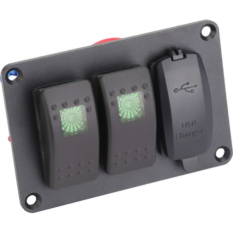 Einzelschalter für Motorrad/ATV, 2 grün beleuchtete Bedienfelder, 4,8-A-USB-Ladegerät mit 45 Aufklebern mit verschiedenen Motiven (1/5)