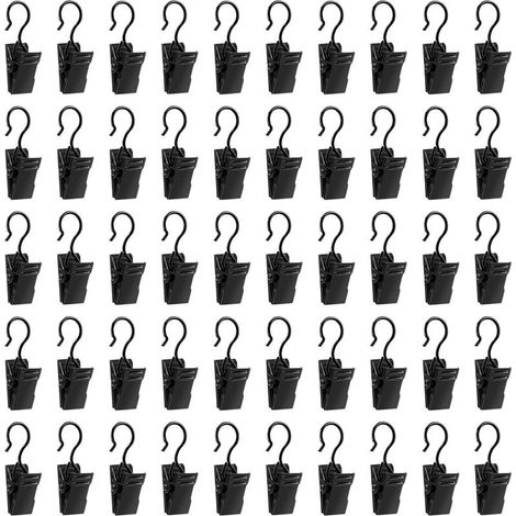 50 Pièces Pinces à Rideaux en Métal en fer Noir Clips de Rideaux avec Crochets Accroche Rideau Anneaux à Pince pour Douche et Fenêtre Décoration de Maison (1/5)