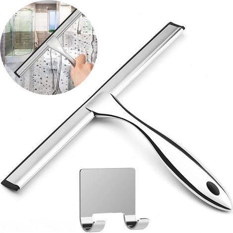 Raclette à verre multi-usages en acier inoxydable de 30.5cm pour nettoyer les portes de douche, la salle de bain et les fenêtres (1/5)