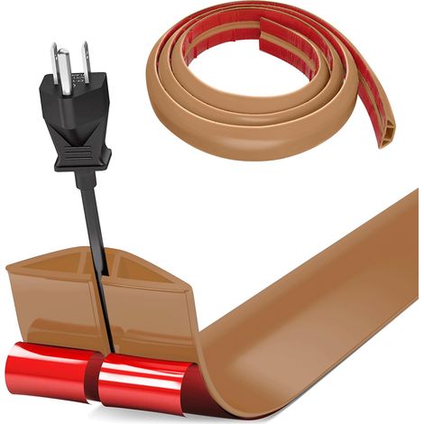 Cache Cable Sol, Petit Canal de câble Flexible,1M x 3cm Goulotte Passe Cable Sol Silicone, Cache Fil Électrique Sol Auto-Adhésif Facile à Couper Montage pour Tous Les Câbles (Marron-Arrondi) (1/5)
