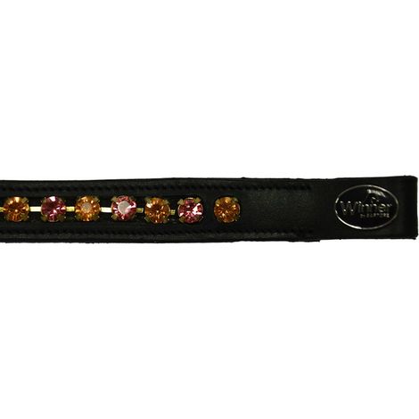Cob, Nero: Frontalino Winner in cuoio 16 mm con strass arancio/fucsia