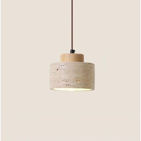 Lustre LED jaune travertin à lumière chaude - convient aux salons, salles à manger, bars, etc. - 1 pièce, couleur bois naturel (1/4)