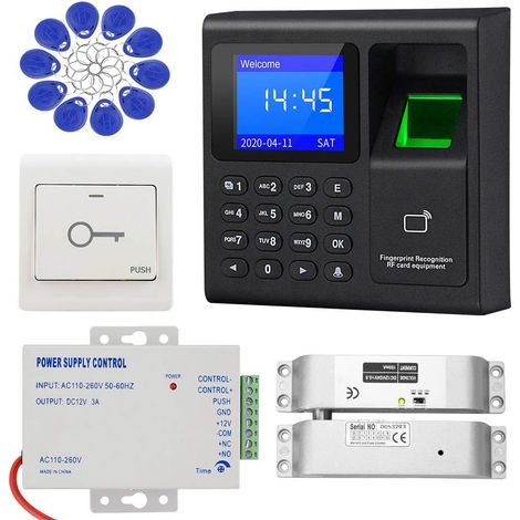 Clavier à Empreintes digitales Complet pour système de contrôle d'accès RFID, Alimentation DC12V / 3A, verrou électronique avec Bouton de Sortie, Porte-clés 125KHz pour Tous Les Types de Portes (1/5)