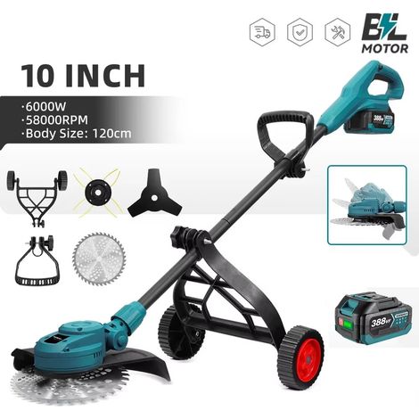 Tondeuse 6000W 10 pouces brushless – coupe-gazon pliable jardin Makita 18V – 1 batterie incluse