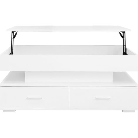 Hydraulischer Couchtisch 100x50x44 cm weiß mit LED und 2 Schubladen (1/5)