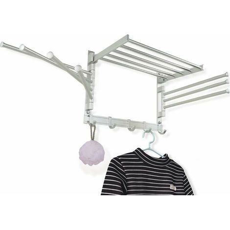 Hanging Drying Rack Foldable Clothes Dryer - Wall Mounted Swivel Towel Rack - with Hooks and Swivel Arms - Space Saving in Laundry Room and Bathroom - Aluminum (Silver, Small/40 cm (1/5)