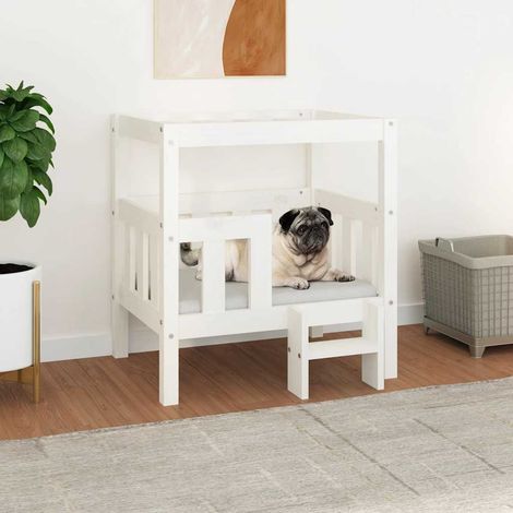 Hundebett Weiß 65,5x50,5x70 cm Massivholz Kiefer