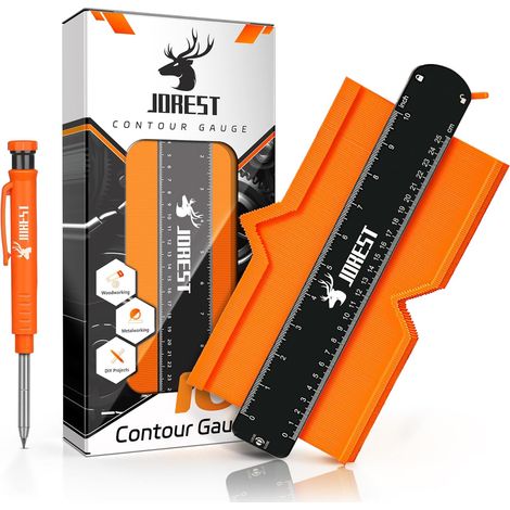 Jauge de Contour 25cm+Crayon Chantier, Copieur Profil, Gabarit Forme, Contour Gauge, Outil Traçage, Decoupe Carrelage, Pose Parquet, Bricolage, Menuiserie Bois Outillage (1/5)