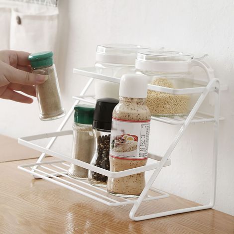 Étagère de rangement pour pots et récipients à épices, étagère de comptoir en fer forgé pour la cuisine et la maison, étagère d'angle multifonctionnelle à plusieurs niveaux, étagère à épices à double (1/4)