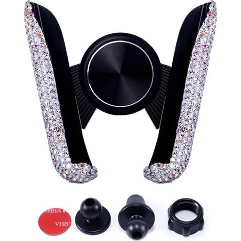 Support Telephone Voiture Strass Porte Téléphone Voiture Bling Bling Socle Telephone Voiture Accessoire Voiture Strass Femme Pour Tableaux De Bord De Voiture Et Grille Aeration (blanc) (1/5)