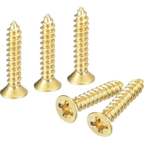40Pcs Vis À Bois En Laiton, M3 x 16mm Tête Plate Phillips Auto-Taraudeuse Vis À Bois Pour Charnières De Porte, Meubles En Bois, Électroménagers (1/5)