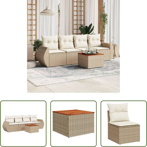 vidaXL Gartensessel - 5-tlg. Garten-Sofagarnitur mit Kissen Beige Poly Rattan (1/5)