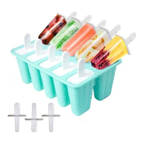 Stampo per ghiaccio con 10 cavità, inclusi i bastoncini per ghiaccioli. Stampo in silicone, senza BPA. (1/5)