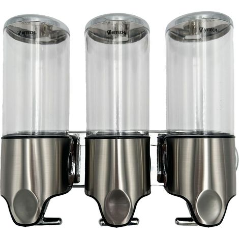 Desineo – Distributeur de savon et shampoing triple 3 x 500 ml – Transparent – Système de verrouillage sécurisé – Installation facile (1/5)