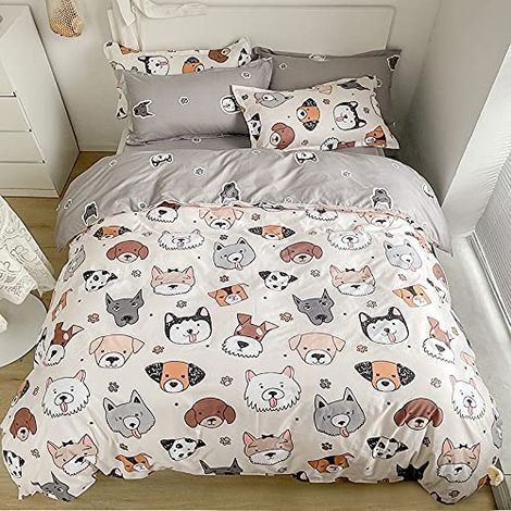 Parure de lit 2 pièces - Housse de couette 155 x 220 cm - Motif chien - 155 x 220 cm et 1 taie d'oreiller 80 x 80 cm avec fermeture éclair - Parure de lit douce et légère (1/5)