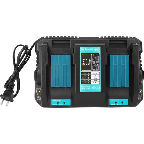 Chargeur double batteries USB DC18RD compatible Makita BL1830 BL1430 14.4-18V, prise US 110-130V (1/5)
