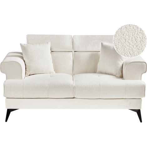 Sofá Moderno Tapizado 2 Plazas Bouclé con Reposacabezas Ajustable Blanco Skive