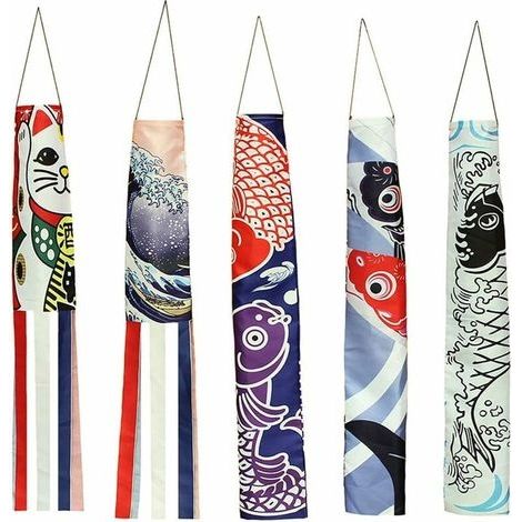 Carpe Streamer Windsock Poisson Drapeau Cerf-Volant Restaurant Décor Enfants Jouent Maison Tôt pour Enseigner Jouets Amusants Rouge Noir 70cm 5pcs (1/4)