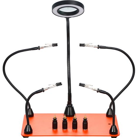 Mophorn Estación de Soldadura Magnética con 4 Brazos Flexibles, Lupa LED 3X, Soporte para Placas de Circuito y Base Estable, Ideal para Reparaciones Electrónicas, 279 x 178 x 3 mm (1/5)