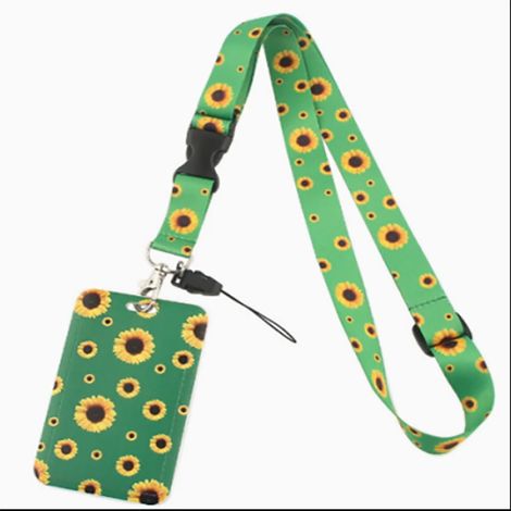 Lot de 10 cordons tour de cou tournesol avec système de sécurité anti-arrachement + porte-badge en plastique (1 pièce)